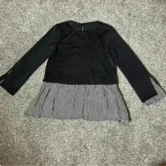 Zara Basic Collection- Top Mixed Media Blouse -striped Black And White Small - Picture 1 of 8